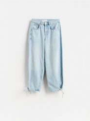 Jeansy barrel z wiązaniem - niebieski. Niebieskie jeansy Reserved, bez wzorów. Za 139.99 zł.