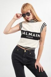 Top wełniany damski BALMAIN. Swetry Balmain, bez wzorów, z wełny, bez ramiączek. W wyprzedaży za 3,381.75 zł.