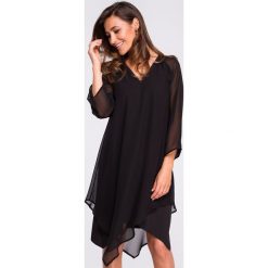 Szyfonowa sukienka boho s159. Niebieskie sukienki Style, s, bez wzorów, z szyfonu, boho, z asymetrycznym kołnierzem, bez ramiączek, asymetryczne. Za 149.00 zł.