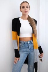 Sweter Kardigan w pasy czarny+musztardowy. Czarne kardigany KESI, l, bez wzorów, z wełny. Za 178.78 zł.