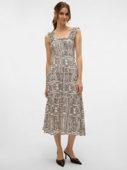 Vero Moda Sukienka w kolorze beżowym rozmiar: S. Brązowe sukienki Vero Moda, na imprezę, s, bez wzorów, z wiskozy, klasyczne, bez kołnierzyka, bez ramiączek, midi. Za 149.45 zł.