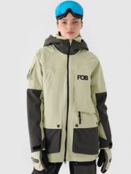 4F Kurtka snowboardowa membrana 10000 damska - oliwkowa/khaki L. Brązowe kurtki narciarskie 4f, l, bez wzorów, z dzianiny, z kapturem, narciarskie. W wyprzedaży za 399.99 zł.