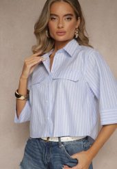 Niebieska Koszula z Bawełny o Krótkim Kroju Tilossa. Niebieskie koszule Renee, l, bez wzorów, z bawełny, eleganckie, bez kołnierzyka, bez ramiączek. Za 74.99 zł.