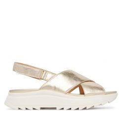 Sandały Clarks. Żółte sandały Clarks, bez wzorów, bez obcasa, na płaskiej podeszwie, bez zapięcia. Za 389.99 zł.