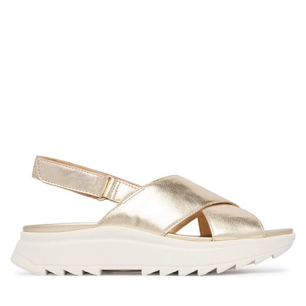 Sandały Clarks. Żółte sandały Clarks, bez wzorów, bez obcasa, na płaskiej podeszwie, bez zapięcia. Za 389.99 zł.