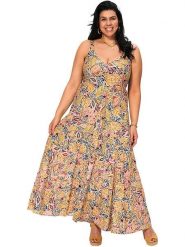 Aller Simplement Sukienka w kolorze beżowo-jasnoróżowym rozmiar: 50/52. Brązowe sukienki Aller Simplement, bez wzorów, z bawełny, bez kołnierzyka, bez ramiączek, maxi. Za 100.99 zł.