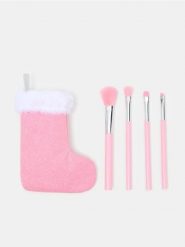 Zestaw pędzli do makijażu w etui w kształcie świątecznej skarpety 4 pack - wielobarwny. Skarpety Sinsay. Za 17.99 zł.