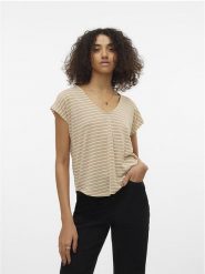 Vero Moda Koszulka w kolorze beżowym rozmiar: S. Brązowe bluzki Vero Moda, s, bez wzorów, bez kołnierzyka, bez ramiączek. Za 28.71 zł.