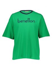 Benetton Koszulka w kolorze zielonym rozmiar: M. Zielone bluzki Benetton, m, bez wzorów, bez kołnierzyka, bez ramiączek. Za 47.71 zł.
