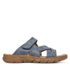 Klapki Josef Seibel. Niebieskie klapki Josef Seibel, bez wzorów, bez obcasa. Za 299.99 zł.