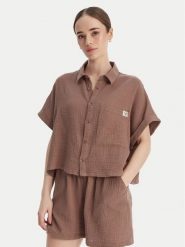 Roxy Koszula -W126-RXLST-1024-35X Brązowy Oversize. Brązowe koszule Roxy, l, bez wzorów, z bawełny, bez kołnierzyka, bez ramiączek. Za 119.99 zł.