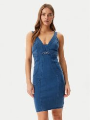 Guess Sukienka jeansowa W5GK75 D5LK0 Niebieski Regular Fit. Niebieskie sukienki Guess, xxl, z aplikacjami, z bawełny, bez kołnierzyka, bez ramiączek. Za 397.00 zł.