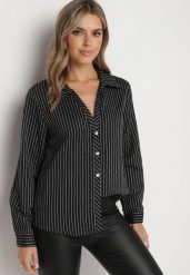 Czarna Klasyczna Koszula w Paski z Bawełną Merissae. Czarne koszule Born2be, l, bez wzorów, z bawełny, biznesowe, bez kołnierzyka, bez ramiączek. Za 54.99 zł.