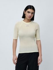 LeGer Koszulka "Abby" w kolorze jasnożółtym rozmiar: 34. Żółte bluzki LeGer, bez wzorów, bez kołnierzyka, bez ramiączek. Za 130.99 zł.