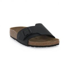 Klapki damskie Birkenstock Catalina. Czarne klapki Birkenstock, bez wzorów, z materiału, bez obcasa. Za 513.00 zł.