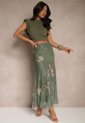 Ciemnozielona Spódnica w Kwiatowy Wzór o Rozkloszowanym Kroju Efrirene. Zielone spódnice Renee, na co dzień, m, bez wzorów, eleganckie, maxi, proste. Za 74.99 zł.