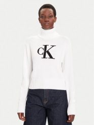 Calvin Klein Jeans Golf Chenille LV047D354G Biały Relaxed Fit. Białe golfy Calvin Klein Jeans, xxl, bez wzorów, z jeansu, bez ramiączek. Za 369.99 zł.