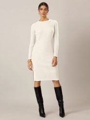 APART Sukienka dzianinowa w kolorze kremowym rozmiar: 40. Brązowe sukienki Apart, bez wzorów, z dzianiny, bez kołnierzyka, bez ramiączek, midi. Za 202.03 zł.