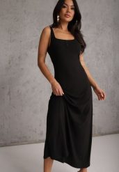 Czarna Sukienka z Bawełny Ozdobiona Guzikami przy Dekolcie Abarei. Czarne sukienki Renee, na co dzień, l, z aplikacjami, z bawełny, casualowe, bez kołnierzyka, bez ramiączek, maxi, proste. Za 139.99 zł.