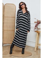 So Cachemire Sukienka dzianinowa "Dowell" w kolorze biało-czarnym rozmiar: XL. Białe sukienki So Cachemire, na co dzień, xl, bez wzorów, z dzianiny, bez kołnierzyka, bez ramiączek, maxi, proste. Za 187.07 zł.