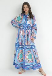 Niebieska Oversizowa Sukienka Maxi Koszulowa Leiani. Niebieskie sukienki Born2be, l, bez wzorów, bez kołnierzyka, bez ramiączek, maxi, koszulowe. Za 229.99 zł.