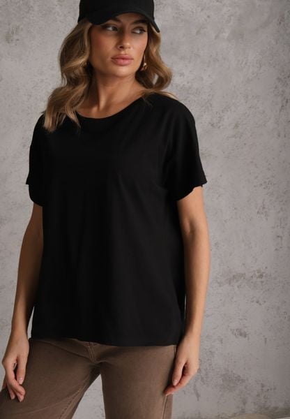 Czarny T-shirt Basic Oversize z Bawełny Elusis. Czarne t-shirty Renee, m, bez wzorów, z bawełny, bez kołnierzyka, bez ramiączek. Za 29.99 zł.