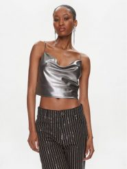 ROTATE Top Metallic Crop Top 1116512293 Srebrny Regular Fit. Szare topy ROTATE, bez wzorów, z syntetyku, bez kołnierzyka, bez ramiączek. Za 749.99 zł.