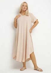Beżowa Rozkloszowana Sukienka z Bawełną Elzedia. Brązowe sukienki Born2be, na co dzień, xl, bez wzorów, z bawełny, eleganckie, bez kołnierzyka, bez ramiączek, midi, rozkloszowane. Za 69.99 zł.