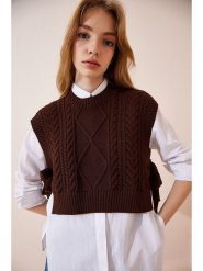 Happiness Istanbul Bezrękawnik w kolorze ciemnobrązowym rozmiar: onesize. Brązowe swetry Happiness Istanbul, bez wzorów, ze splotem, bez ramiączek. Za 52.99 zł.