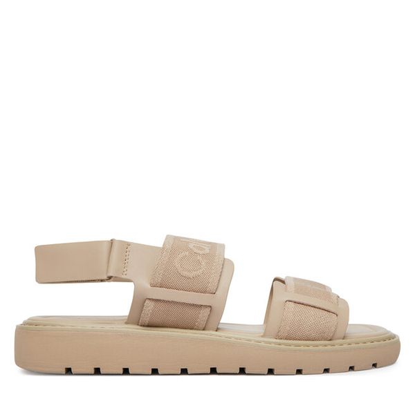 Sandały Calvin Klein. Brązowe sandały Calvin Klein, bez wzorów, bez obcasa, na płaskiej podeszwie, bez zapięcia. Za 327.99 zł.
