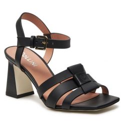 Sandały Pollini. Czarne sandały Pollini, bez wzorów, bez obcasa, na słupku, bez zapięcia. Za 1,829.00 zł.