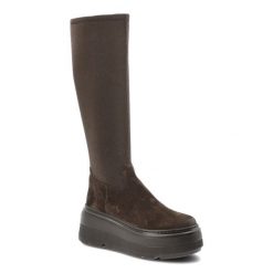 Brązowe Kozaki Chebello Buty Damskie Na Solidnej Podeszwie. Brązowe kozaki CheBello, na zimę, z tkaniny, przed kolano, bez obcasa, na platformie, bez zapięcia. Za 552.99 zł.
