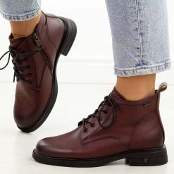 Bordowe skórzane botki damskie Vinceza 39953. Czerwone botki VINCEZA, na jesień, bez wzorów, z jeansu, bez obcasa, na płaskiej podeszwie, bez zapięcia. Za 259.00 zł.