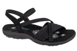 Sandały damskie, Reggae Slim - Summer Heat Sandals. Czarne sandały Skechers, bez wzorów, z materiału, sportowe, bez obcasa, bez zapięcia. Za 249.99 zł.
