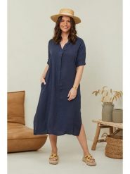 Curvy Lady Lniana sukienka w kolorze granatowym rozmiar: 48/50. Niebieskie sukienki Curvy Lady, bez wzorów, ze lnu, klasyczne, bez kołnierzyka, bez ramiączek, midi. Za 149.66 zł.