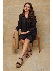 Joséfine Lniana sukienka "Mouna" w kolorze czarnym rozmiar: M. Czarne sukienki Joséfine, m, bez wzorów, ze lnu, bez kołnierzyka, bez ramiączek, midi. Za 152.99 zł.