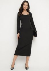 Czarna Elegancka Sukienka Ołówkowa z Wiązaniem i Imitacją Kieszeni Tillirisa. Czarne sukienki Born2be, na co dzień, m, bez wzorów, eleganckie, bez kołnierzyka, bez ramiączek, maxi, kopertowe. Za 139.99 zł.