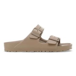 Klapki damskie Birkenstock Arizona EVA Gray Taupe. Brązowe klapki Birkenstock, bez wzorów, z materiału, bez obcasa. Za 219.99 zł.