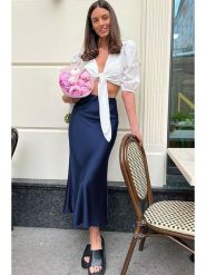 Trendyol Spódnica w kolorze granatowym rozmiar: XL. Niebieskie spódnice Trendyol, xl, bez wzorów, midi. Za 112.95 zł.