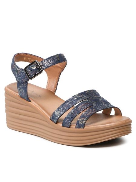 Clara Barson Sandały WS155-03 Granatowy. Niebieskie sandały Clara Barson, bez wzorów, z materiału, bez obcasa, na koturnie, bez zapięcia. Za 63.99 zł.