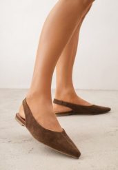 Brązowe Balerinki Typu Slingback Diarin. Brązowe baleriny Renee, z aplikacjami, bez obcasa. Za 99.99 zł.