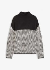 Sweter. Czarne swetry bonprix, bez wzorów, bez ramiączek. Za 129.99 zł.