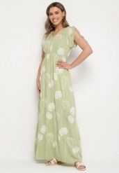 Zielona Wiskozowa Sukienka w Hafty Lumiene. Zielone sukienki Born2be, na co dzień, l, bez wzorów, z wiskozy, eleganckie, bez kołnierzyka, bez ramiączek, maxi. Za 149.99 zł.