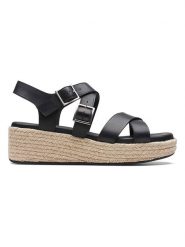Clarks Skórzane sandały "Kimmei Buckle" w kolorze czarnym na koturnie rozmiar: 37,5. Czarne sandały Clarks, bez wzorów, z otwartym noskiem, bez obcasa, na koturnie, bez zapięcia. Za 168.46 zł.