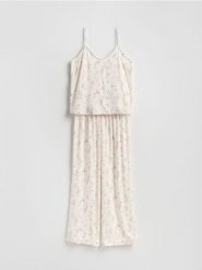 Dwuczęściowa piżama na ramiączkach - kremowy. Białe piżamy Reserved, bez wzorów, z wiskozy, bez ramiączek. Za 139.99 zł.