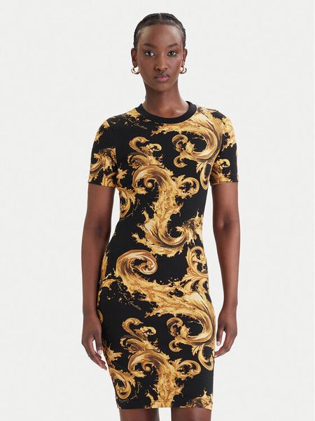 Versace Jeans Couture Sukienka codzienna 80HAO939 JS553 Czarny Slim Fit. Czarne sukienki Versace Jeans Couture, na co dzień, s, bez wzorów, z bawełny, bez kołnierzyka, bez ramiączek, proste. Za 562.99 zł.