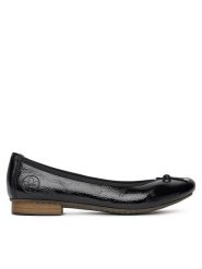 Rieker Baleriny 51950-00 Czarny. Czarne baleriny Rieker, bez wzorów, z lakierowanej skóry, bez obcasa. Za 289.99 zł.
