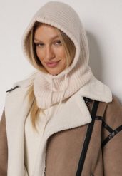 Beżowa Czapka Kominiarka z Wełną o Kroju Kaptura z Kominem Linezra. Brązowe czapki Born2be, bez wzorów, z dzianiny. Za 79.99 zł.