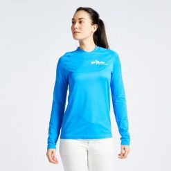 Koszulka UV żeglarska damska Tribord Sailing 500 FFV długi rękaw. Niebieskie bluzki TRIBORD, m, bez wzorów, z materiału, sportowe, bez kołnierzyka, bez ramiączek. Za 119.99 zł.