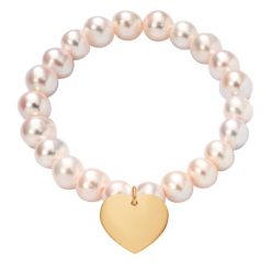 Bransoletka z pozłacanym sercem na dużych łososiowych perłach. Żółte bransoletki Lilou, z perłą, pozłacane. Za 412.50 zł.